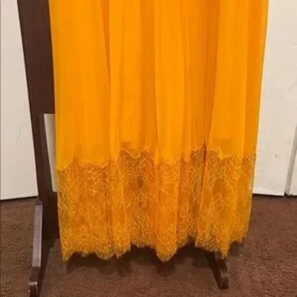 Self-Portrait Orange Pleated Maxi Dress V-Neck Wedding Guest - Picture 6 of 9